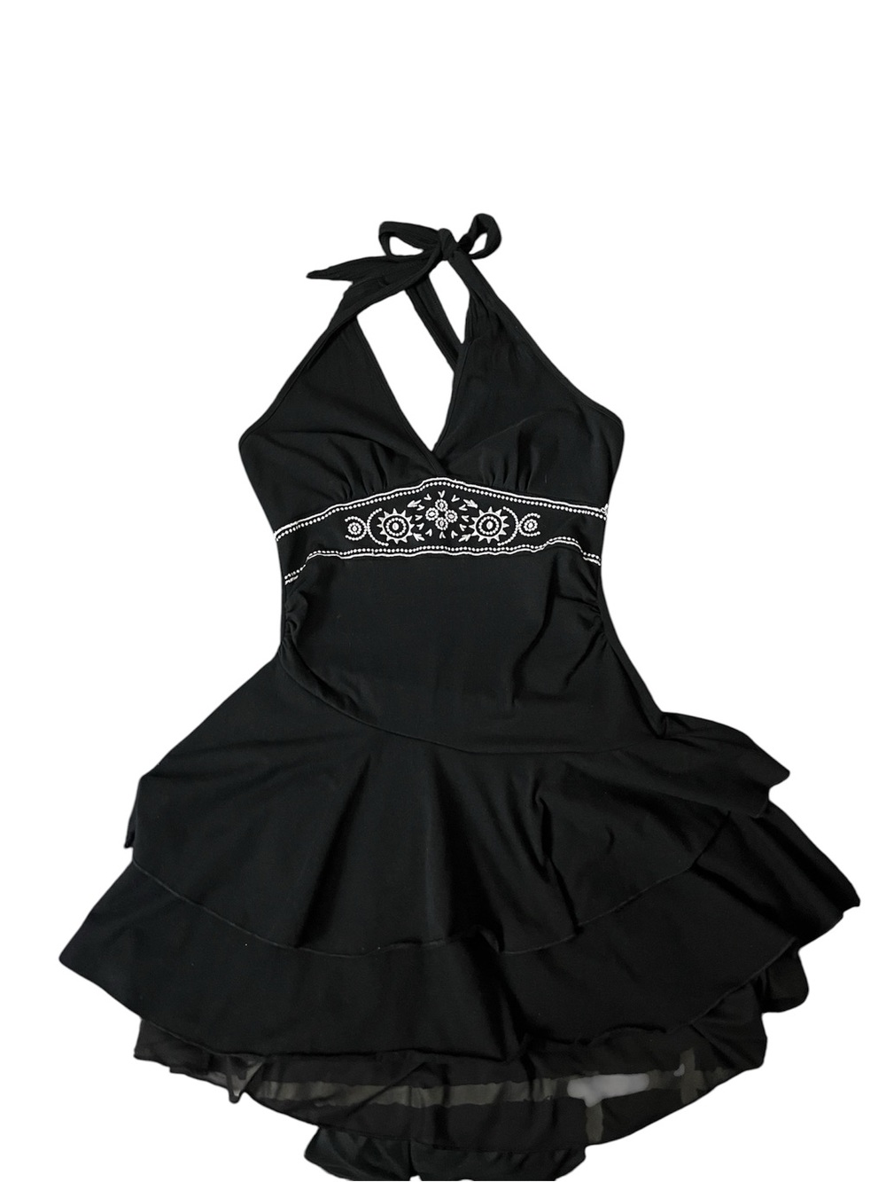 Black Halter dress with White Embroidered Waist
